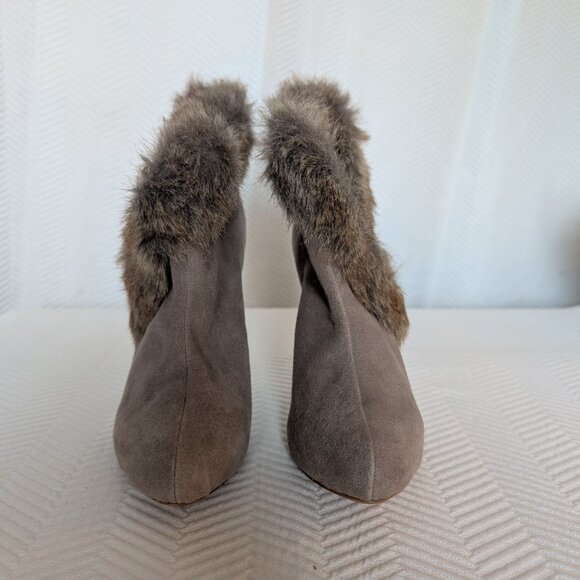 Colin Stuart Suede Faux Fur Stiletto Booties Y2K Size 8 New Neutral - Picture 3 of 13